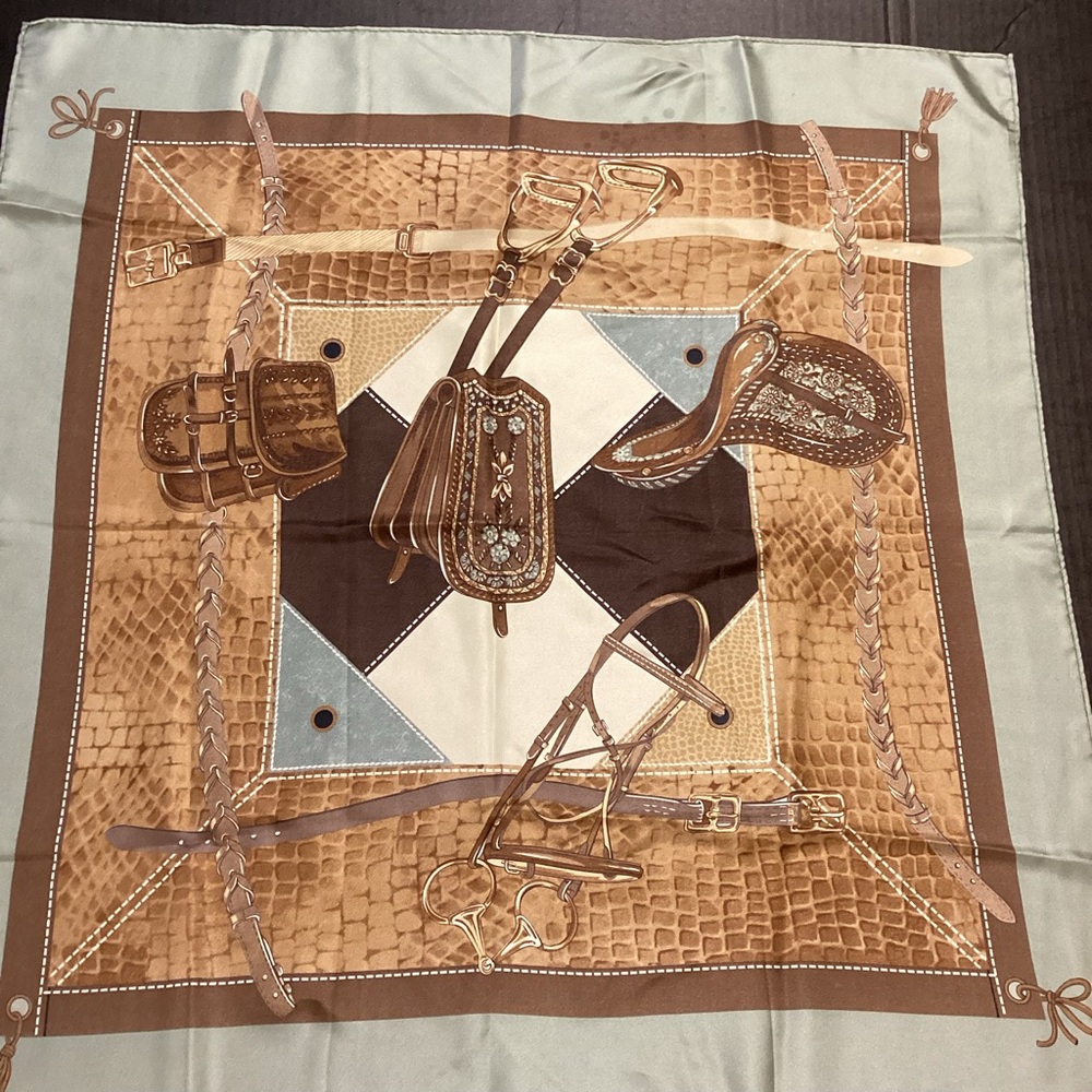 Talbots Equestrian Print Scarf in Brown and Cream